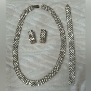 1 set (4 PCs) earring, necklace and bracelet handmade silver setting